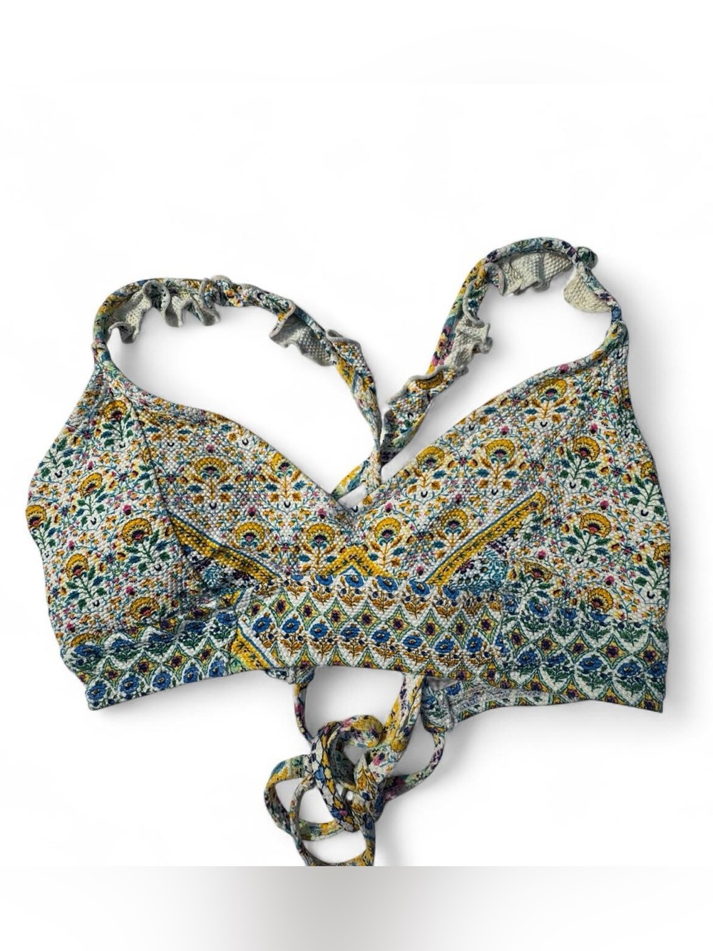 Jessica Simpson Floral Ruffle Bralette Bikini Top Med Boho Cottagecore indie